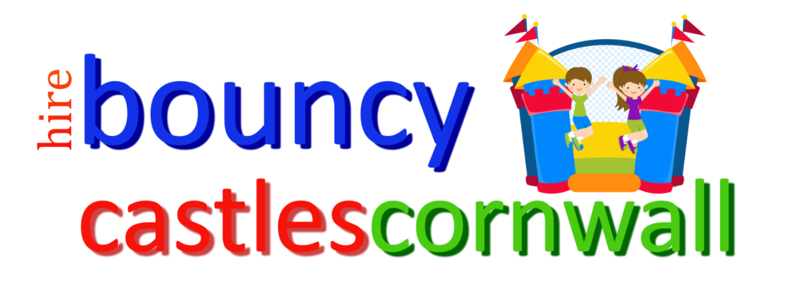 Colourful logo with bouncy castle a boy and a girl